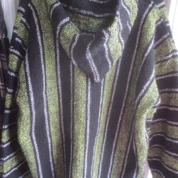 Hippie Baja Surfer Mexican Unisex Pullover Poncho Hoodie - Size L/XL - Picture 7 of 10